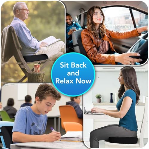 Large Memory Foam Seat Cushion & Lumbar Support for Office Chair with Adjustable Strap