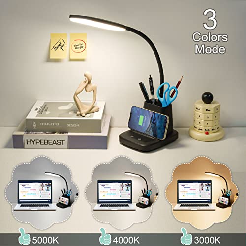 Sailstar Black LED Desk Lamp with 10W Wireless Charger & Pen Holder - Adjustable Dimmable Light