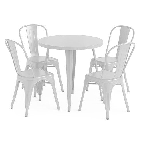 30" Round Metal Bistro Table Set – 5 Piece Indoor Outdoor Cafe Seating for Patio or Restaurant
