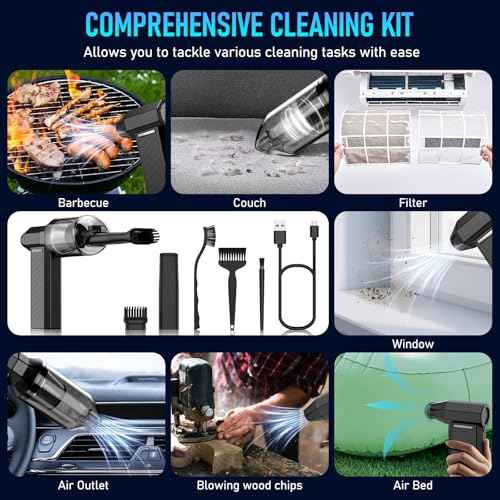 Electric Air Duster - Vacuum 2 in 1 & Cordless 6000mAh Mini Turbo Fan Blower, Keyboard Computer Car Cleaner, Replaces Compressed Air Can, Black(300000RPM)