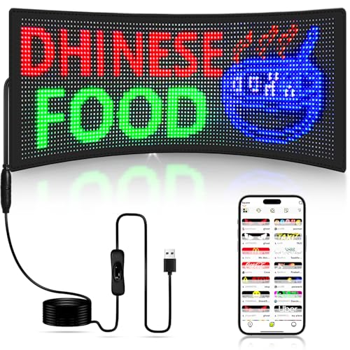 LED Sign, 28''x5''Huge Bright Pre-Made Animations & Text Programmable Led Car Sign, Open Sign, Scrolling Huge Bright Advertising Bluetooth APP Control LED Sign for Car| Store | Christmas