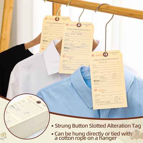 500 Pack Button Slotted Alteration Tag with Attached String 3.5 x 6.25 Inches Manila Paper Numbered Repair Tags, Two Part, Two Sided