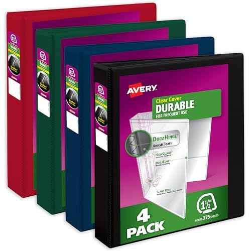Avery Durable View 3 Ring Binders, 1.5 Inch Slant Rings, 375-Sheet Capacity, Assorted Dark Colors, 4-Pack (05622) ? for School, Office, Teachers, Classrooms & Home Organization