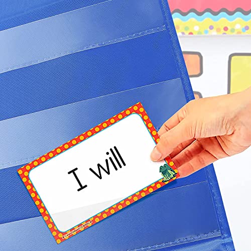 EAMAY Standard Pocket Charts, Clear 10 Pocket Chart for Teacher Lessons in a Classroom or Home Use ? Fits Standard 3¡± Sentence Strips and Word Cards, Blue