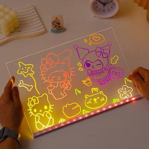 LED Note Board with 7 Colors, Light Up Dry Erase Board with Stand, 7.9"x11.8" Led Drawing Board for Kids, Writing Board with Soft Cloth, USB Cable, Holiday Trend Gift