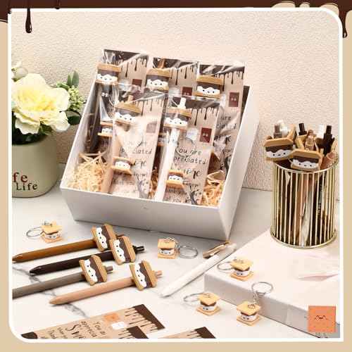 50 Set Christmas Inspirational Gifts Bulk S'more Gifts Pens Sets Motivational Marshmallow Ballpoint Pens Keychains Bookmark Appreciation Gift for Student Teacher Team Employee Staff Coworker