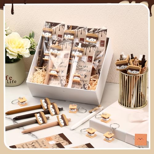 75 Set Christmas Inspirational Gifts Bulk S'More Gifts Pens Sets Motivational Marshmallow Ballpoint Pens Keychain Bookmark Appreciation Gift for Student Teacher Team Employee Staff Coworker