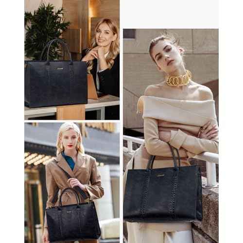 LOVEVOOK Laptop Tote Bag for Women, Vintage Leather Work Bags 15.6 inch Laptop Bag, Waterproof Computer Bag Business Office Briefcase, Dark Blue