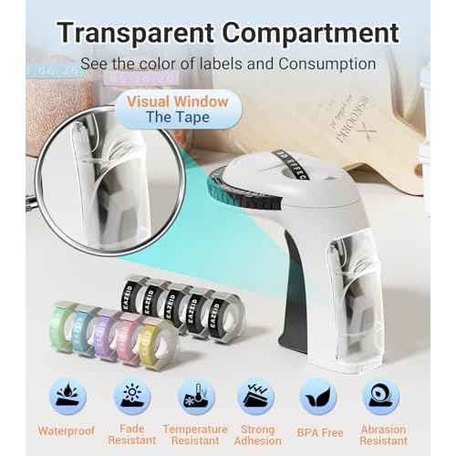 Embossing Label Maker Machine with Tapes, Vintage Embossed Label Maker Manual, Retro 3D Black Emboss Labeler with 10 Rolls 9mm Macaroon Embossing Label Tapes for Home Scrapbooking Supplies, DIY Craft
