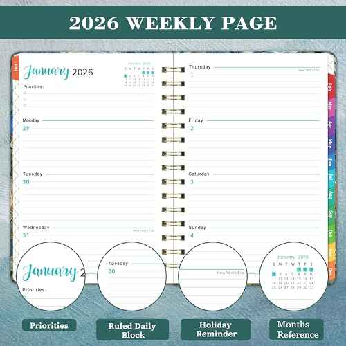 2026 Planner - Planner 2026, Jan. 2026 - Dec. 2026, 2026 Planner Weekly and Monthly with Tabs, 6.3" x 8.4", Hardcover with Back Pocket + Twin-Wire Binding - Oil Painting