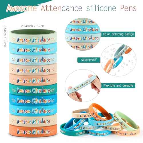 200 Pcs Perfect Attendance Awards for Classroom Awesome Attendance Ballpoint Pens and Silicone Bracelets for Student Behavior Incentives Classroom Rewards Teacher Supplies
