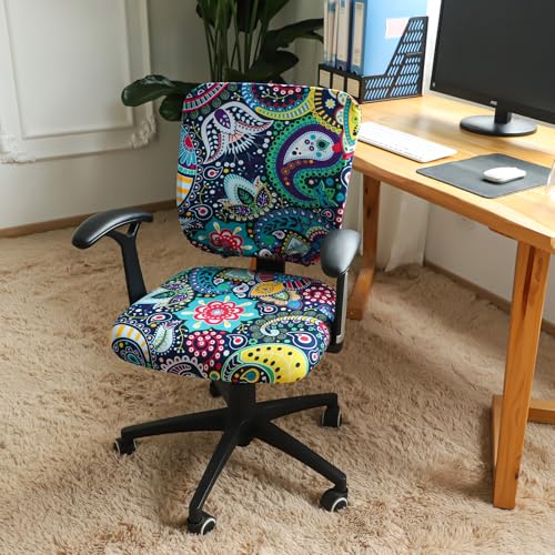 FORCHEER Desk Chair Cover Two-Piece Set (Backrest + Seat) Boho Stretch Fit for Split Office Chairs