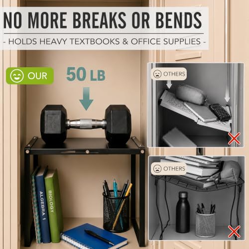 Black Adjustable Locker Shelf Organizer Kit for School Lockers - Durable Steel, Custom Fit, Easy Install
