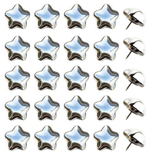 Tandarui Silver Star Push Pins for Bulletin Board - 25 Pack Thumb Tacks