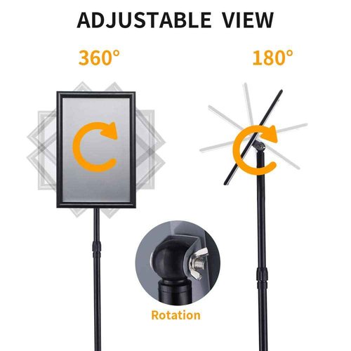 INNOVSIGN 11x17 Inch Pedestal Standing Sign Holder Stand Poster Stand , Black Adjustable Floor Standing Sign Holder with Aluminum Snap Open Frame for Vertical/Horizontal Sign Display