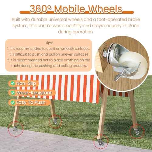 JYHHCYS Foldable Food Cart with Wheels for Business, Portable Wooden Market Stall Display Stand for Outdoor Vendor, Mobile Lemonade Stand Cart with Canopy for Events(White,Large)