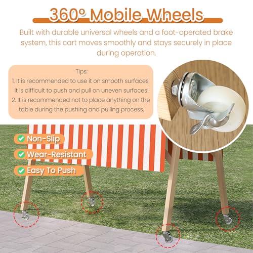JYHHCYS White Large Foldable Food Cart with Wheels - Portable Market Stall for Events