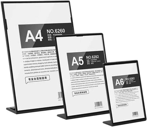 ABS Plastic Sign Holder - L Shape Menu Display Stand | Vertical Black A6 (4.13 x 5.83 Inches)