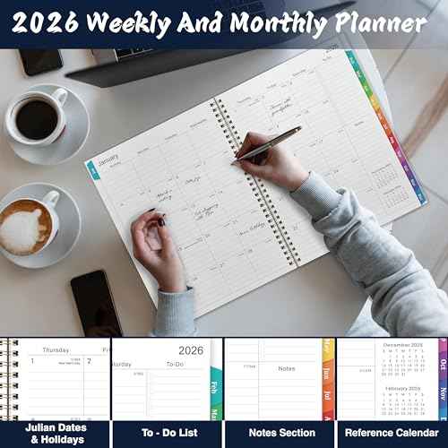 2026 Planner - 2026 Planner Weekly and Monthly from Jan. 2026 - Dec. 2026, Calendar 2026 Planners 8.5 x 11, 12 Monthly Calendar with Colorful Tabs, Inner Pocket and Floral Cover