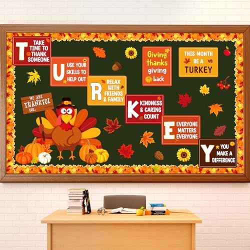 Containlol Fall Thanksgiving Bulletin Board Set Autumn Harvest Classroom Decorations Cutout for Door Wall School Supplies(Colorful,Turkey)