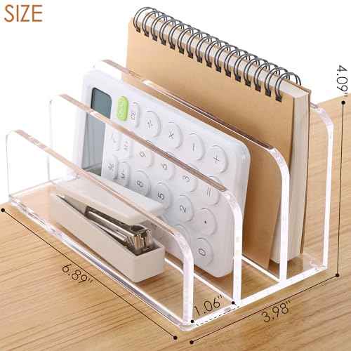 SANRUI 3 Compartments Mail Organizer Letter Holder for Desk ,Vertical Letter Holder,File Sorter Acrylic Desk Organizer Office Supplies,Clear