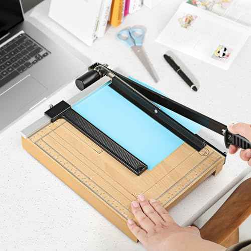 CreGear Paper Cutter, 12" Wood Guillotine Paper Trimmer, 12 Sheet Capacity, Heavy Duty Paper Slicer with Adjustable Guide, Safety Guard and Blade Lock
