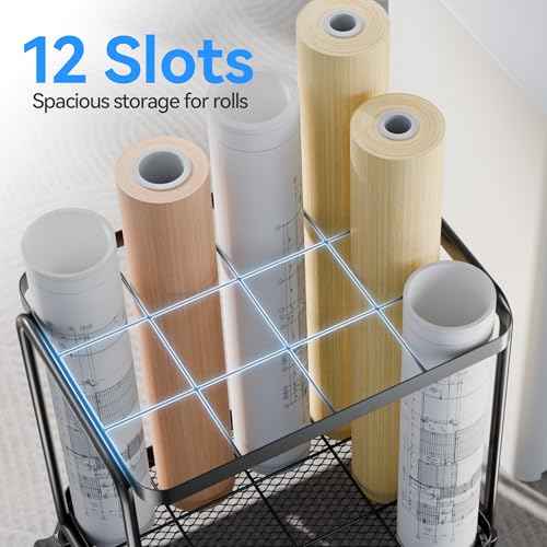Blueprint Storage Rack - Blueprint Holder with Wheels,12 Slots Wrapping Paper Organizer Storage, Sturdy Cart for Organizing Construction Plans, Artwork,Map,Posters in Home/Office/School