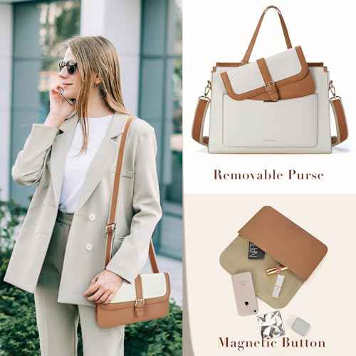 Missnine Laptop Bag with Removable Purse - 15.6 inch Computer Bag Leather Briefcase for Women Work Tote for Office, Travel