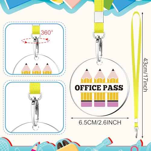 6 Set Acrylic Hall Pass Lanyards School Passes Unbreakable Cute Acrylic Hall Passes for Classroom School Supplies