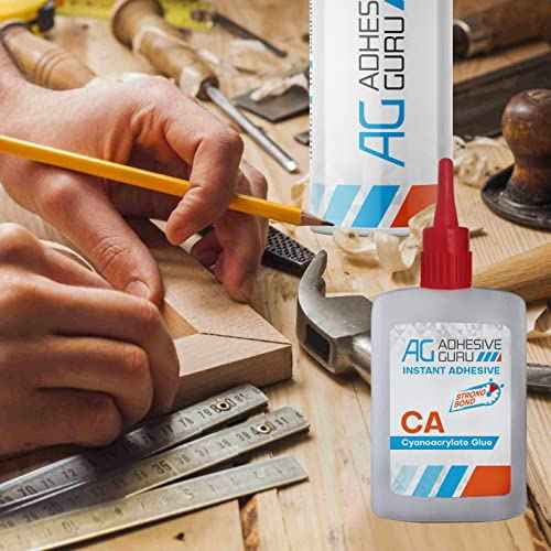 Adhesive Guru CA Glue with Activator for Woodworking (4 x 4.5 oz - 4 x 16.9 fl oz) Cyanoacrylate Glue for Metal, Plastic, Rubber, DIY, Crafts, Fast Bond Repairs (4 Pack)