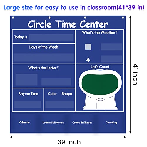 Auchq Blue Circle Time Learning Center Pocket Chart Classroom Calendar & Educational Weather Cards