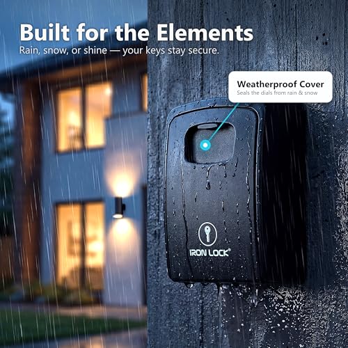 Iron Lock XXL Wall Mount Key Lock Box - Outdoor Combination Safe, 20-30 Keys, Black, 2X-Large