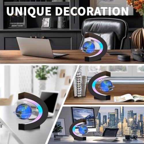 Blue Magnetic Levitating Globe with LED Lights - Floating Desktop Decor Gift