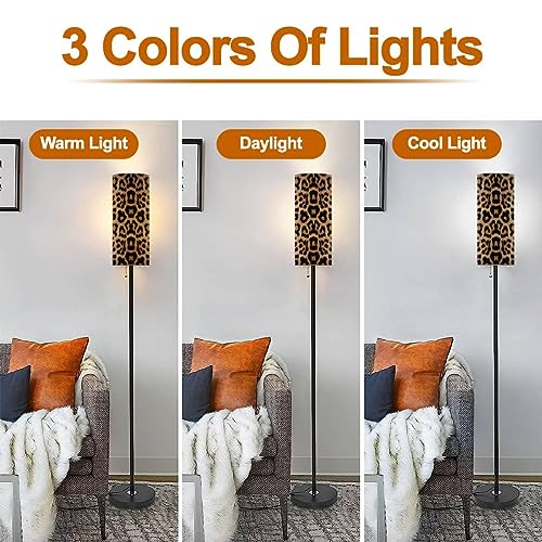 Floor Lamp for Living Room Leopard Skin Pattern Seamless Print Textile Fabric Modern Standing Lamp Remote Control Dimmable Pole Lamp Corner Tall Lamp for Office Bedroom Reading