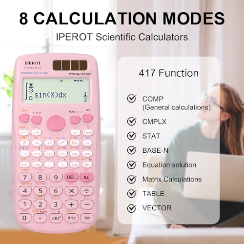 IPEROT Pink Solar Scientific Calculator 417 Functions - Dual Power