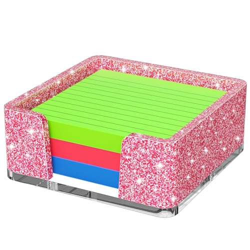 Kucle Glitter Pink Acrylic Sticky Note Holder 3x3 in - Without Pads