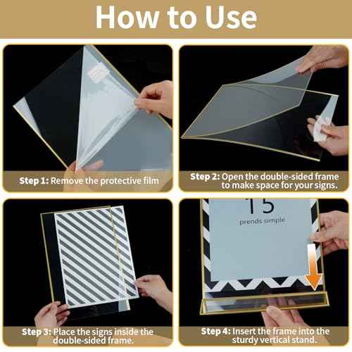 Gold Acrylic Sign Holder 4X6 inch, 6 Pack Wedding Table Number Frames Vertical , Double Sided Display Gold Picture Frame, Clear Menu Holders for Wedding Reception, Party Decoration