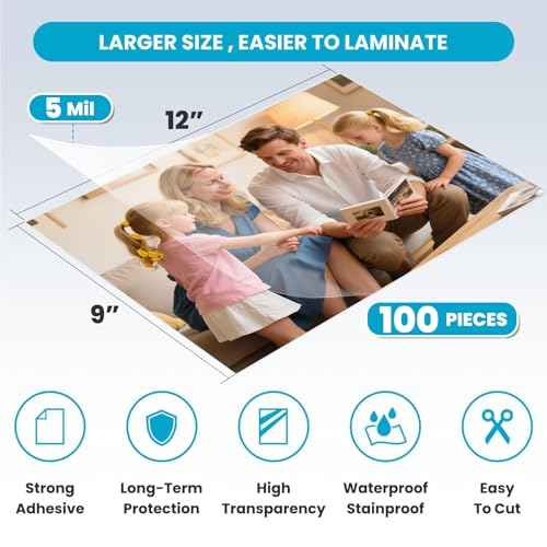 ¡¼5 Mil¡½Self Adhesive Laminating Sheets, 9 x 12 Inch Laminate Sheets, 100 Pack No Heat Laminating Sheets, Self Sealing Laminating Sheets for Laminator, Round Corner, No Heat, No Machine Needed