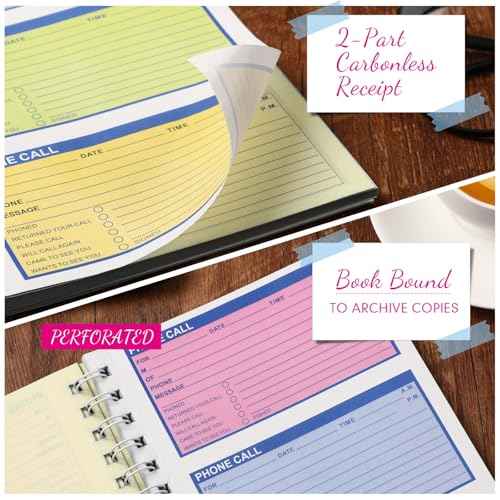 Sinmoe 10pcs Spiral Bound Phone Message Book with Carbon Copy 5-1/2" x 11" 2 Part Colorful Carbonless Telephone Message Pads Duplicate Spiral Phone Call Log Book for Business Office (Rose Red,Blue)