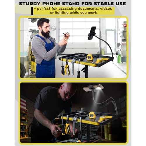 Rolling Tool Tray Cart with Phone Stand, Portable Work Table Mobile Service Tray Cart with Magenetic Ruler Measurement Tool Holder for Light Duty, Garage Tool Organizer Mechanic Cart