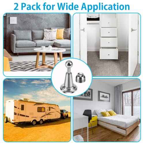 Door Stopper, 2 Pack Magnetic Door Stop, Soft-Catch Magnetic Door Catch, Door Hold Open, Stainless Steel, Brushed Satin Nickel Chrome, Hold Your Door Open Softly, Wall Mount, 2 Pack for Wide Doors