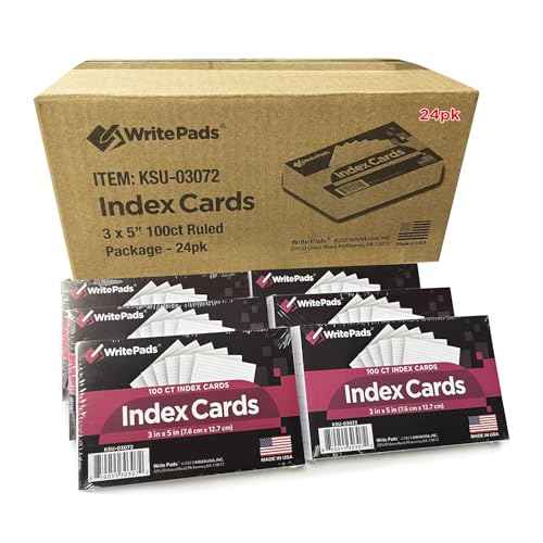 KAISA Lined Index Card 3"x5" Index Cards Flashcards, 2400 Count Ruled on Front, Blank on Back Index Cards, White 24 pack of 100 Shrink, Made in the USA