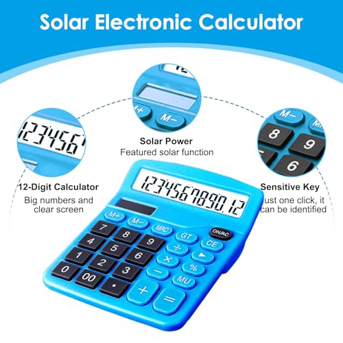 8 Pack Calculator Desktop, 12-Digit Solar Basic Calculator Dual Power Electronic Calculators with Large LCD Display Big Button for Office Home and School (Dark Blue)