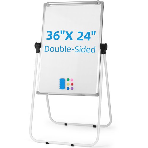 Stand Whiteboard Magnetic, 36” x 24” Double-Sided Flip Chart Easel Portable Dry Erase Board, Height Adjustable & 360° Rotating Whiteboard for Home Office Classroom, White