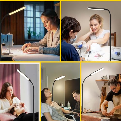 LED Floor Lamp, 18W Super Bright Floor Lamp for Living Room, Adjustable Stepless Colors & Brightness Gooseneck Standing Lamp, Eye Caring Reading Light with Remote
