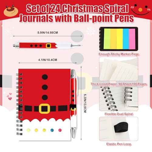 48 Pcs/24 Set Christmas Spiral Notepads Bulk Christmas Party Favors Gift Festive Christmas Theme Notebook with Sticky Note Notepad Ballpoint Pen for School Party Holiday Stocking Stuffer (Classic)