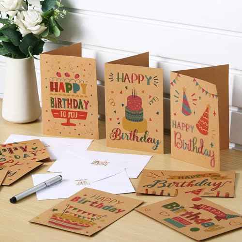 200 Set Unique Happy Birthday Card Bulk with Envelope and Sticker Blank Greeting Card Large 5 x 7 Inch Suitable for Office Kids Women Men, 20 Styles(Retro Style)