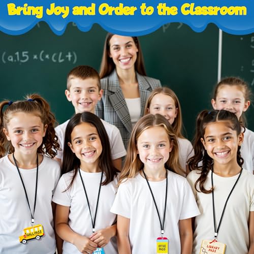 Black Classroom Hall Passes for Teachers, 6 Pack Durable Student Lanyards
