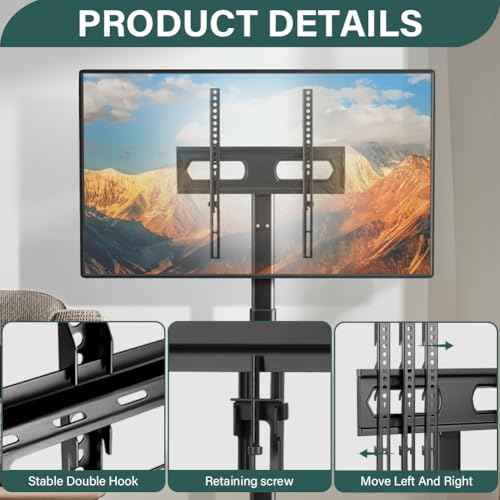 Black Mobile TV Stand for 27-65¡±LED LCD OLED Flat Curved Screen Outdoor TVs Height Adjustable Floor TV Cart Max VESA 400x400mm,Holds Up to 88lbs