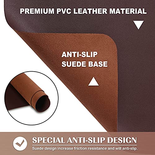 Dark Brown Large Leather Desk Protector Mat 31.5x15.7 Inches for Office & Home
